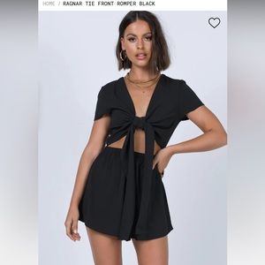 Princess Polly tie front black romper